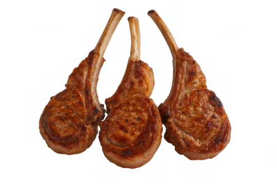 Juicy and flavorful grilled lamb chops, isolated on a transparent background, perfect for showcasing culinary skills or menu design