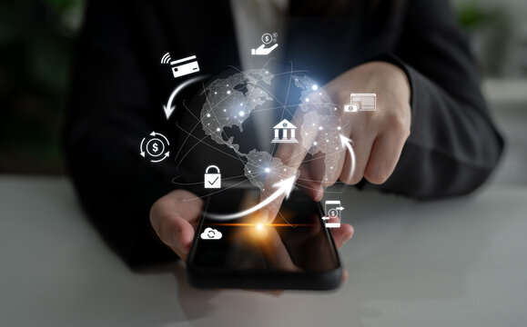 Worldwide digital payment network showing secure financial transactions. Digital payment supports transfer, digital payment ensures security, boosts convenience, drives global finance. Latch