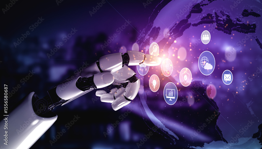 Aufkleber ai assists in organizing and visualizing a digital ecosystem of business icons to represent key serv