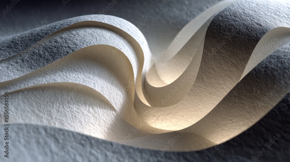 Poster Abstract background with brown textured material layers forming wave patterns and curves, with a soft light creating a dramatic and organic composition