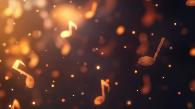 Abstract floating musical notes with bokeh lights background design