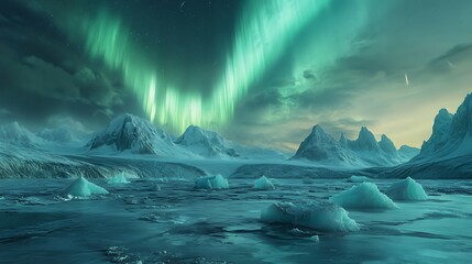 Northern lights on beautiful mountains and also showers lightly on it 