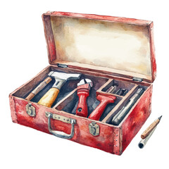 Toolbox, watercolor drawing vector, isolated on a white background.