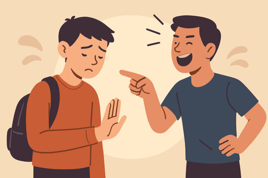 Bullying prevention vector illustration. Teenager refusing verbal abuse. Stop bullying, anti-bullying campaign, social problems, conflict resolution, school violence, mental health awareness concept