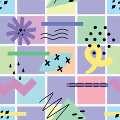 Pop art geometric seamless pattern. Vector Illustration for printing, backgrounds, covers and packaging. Image can be used for greeting cards, posters and textile. Isolated on white background.