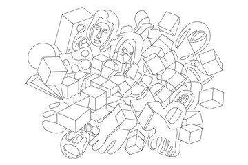 Obraz premium Abstract design of geometric shapes and faces. 