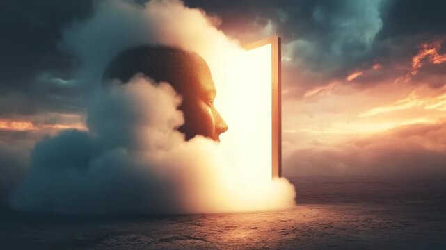 Abstract concept of mindset shift showing a door to opportunity and consciousness