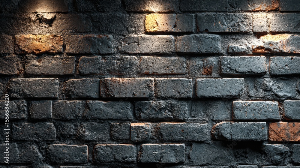Poster black painted brick wall texture background with light source shining on it creating shadows and hig