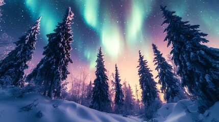 Northern lights on beautiful mountains and also showers lightly on it 