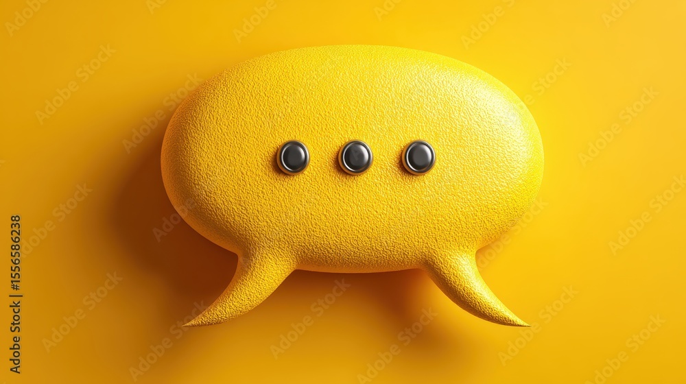 Fototapete red speech bubble with yellow ellipses suggesting a pending message against yellow background