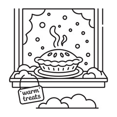 Cozy Winter Fireplace Scene with Cat and Cocoa – Bold Line Coloring Page, bold lines Coloring Page, cozy winter  Coloring Page, fireplace Coloring Page, cat, hot cocoa, illustration Coloring  page