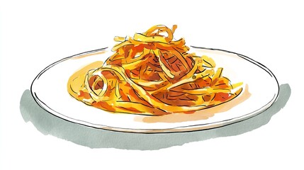 A tantalizing mountain of golden spaghetti hand drawn beckons food lovers into a world of Italian culinary delight with