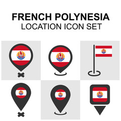 A stylish collection of location icons featuring the French Polynesia flag for use in travel maps, regional info, and digital projects.