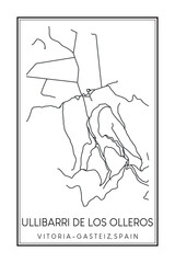 Hand drawn printable downtown road map poster of district ULLIBARRI DE LOS OLLEROS of the Spanish city of VITORIA-GASTEIZ on solid white background with city name