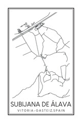 Hand drawn printable downtown road map poster of district SUBIJANA DE ÁLAVA of the Spanish city of VITORIA-GASTEIZ on solid white background with city name