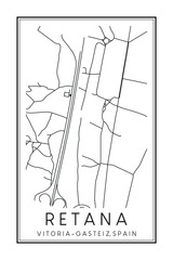Hand drawn printable downtown road map poster of district RETANA of the Spanish city of VITORIA-GASTEIZ on solid white background with city name