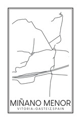 Hand drawn printable downtown road map poster of district MIÑANO MENOR of the Spanish city of VITORIA-GASTEIZ on solid white background with city name