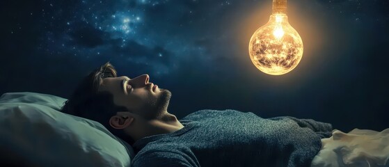 Dreamer rests under a glowing moonlight bulb
