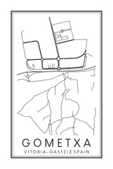 Hand drawn printable downtown road map poster of district GOMETXA of the Spanish city of VITORIA-GASTEIZ on solid white background with city name