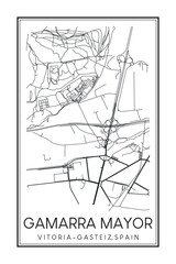 Hand drawn printable downtown road map poster of district GAMARRA MAYOR of the Spanish city of VITORIA-GASTEIZ on solid white background with city name