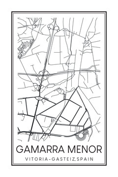 Hand drawn printable downtown road map poster of district GAMARRA MENOR of the Spanish city of VITORIA-GASTEIZ on solid white background with city name