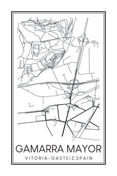 Hand drawn printable downtown road map poster of district GAMARRA MAYOR of the Spanish city of VITORIA-GASTEIZ on solid white background with city name