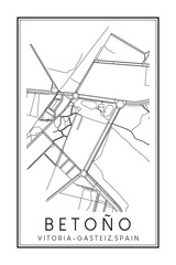 Hand drawn printable downtown road map poster of district BETOÑO of the Spanish city of VITORIA-GASTEIZ on solid white background with city name