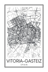 Naklejka premium Hand drawn printable downtown road map poster of the Spanish city of VITORIA-GASTEIZ on solid white background with city name