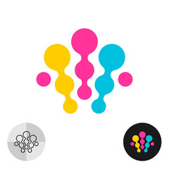 Abstract colorful tech style people logo with smooth round design elements. Bright color three people team stylized symbol. Metaballs creative icon