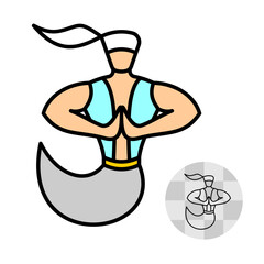 Genie logo design line style. Genie of the lamp simple color illustration. Strong fairytale helper assistant symbol. Editable stroke.