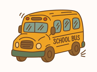 A yellow school bus, hand-drawn vector illustration. Ideal for educational materials, back to school themes, children's books, and transportation designs.