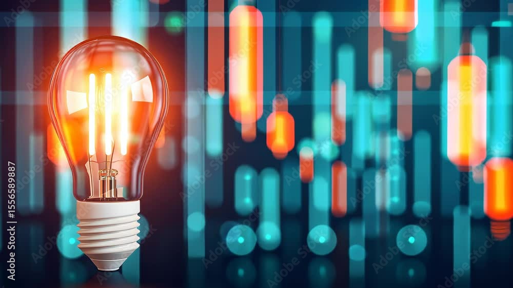 Poster illuminating ideas: a bright light bulb shines, symbolizing innovation, creativity, and the spark of
