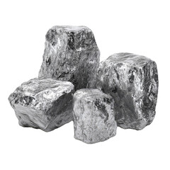 Shiny Metallic Rocks with Reflective Surface Varieties on White Background for Use in Natural History, Industrial Themes, and Creative Art Projects