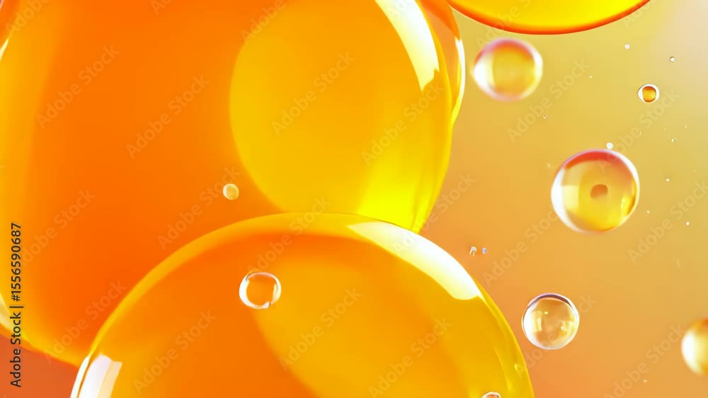 Poster abstract orange bubbles: a mesmerizing artistic exploration of liquid droplets in varying sizes and 