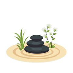 Zen Garden Stones with Flowers and Sand &ndash; Vector Illustration with Text Space