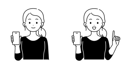 スマホを持つ女性のイラストセット