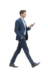 People looking on phone in walking pose transparent background