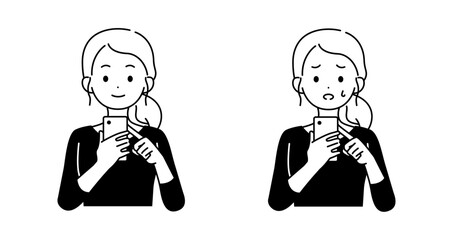 スマホを持つ女性のイラストセット