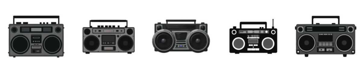 Retro Boombox Vector Set – Vintage Portable Radios Collection