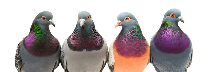 Multiple Fancy Pigeon Breeds Standing Side by Side &ndash; PNG