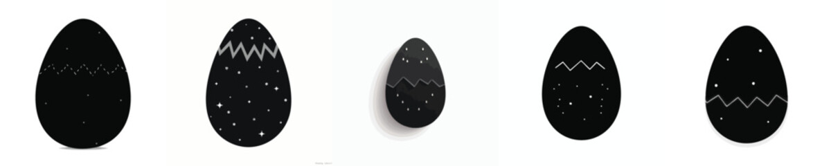 Minimalist Black Easter Egg Icon Set – Silhouettes with Star and Zigzag Patterns