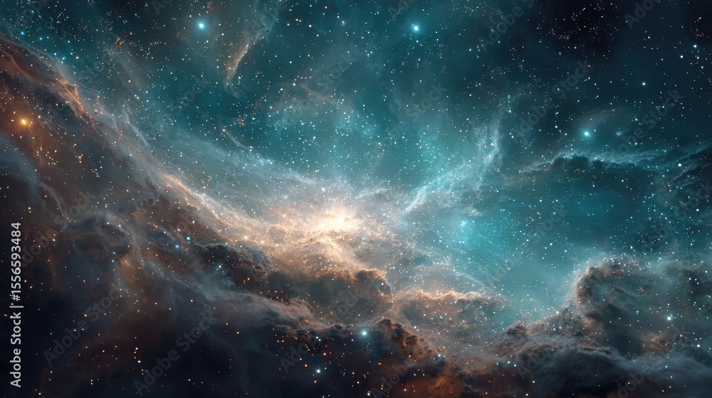 Poster Exploring the vast cosmic expanse of the Universe and the Milky Way galaxy, a dazzling display of stars and celestial nebulae