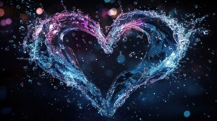 Abstract heart shape formed by vibrant water splashes