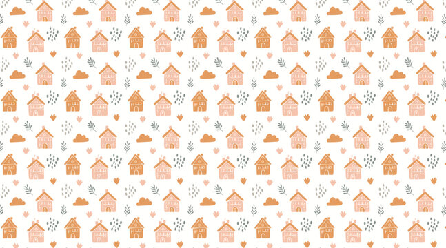 Fototapeta Cute Textured Houses Seamless Pattern