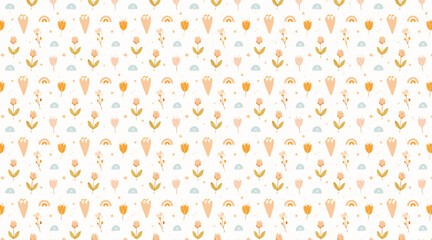 Cute Carrot and Flower Garden Seamless Pattern