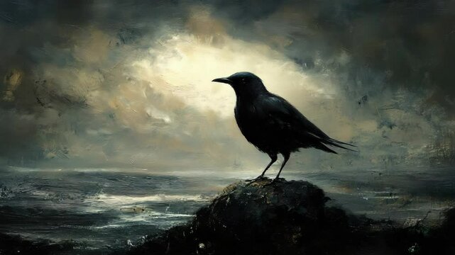 Majestic Bird Perched on Rock Painting
