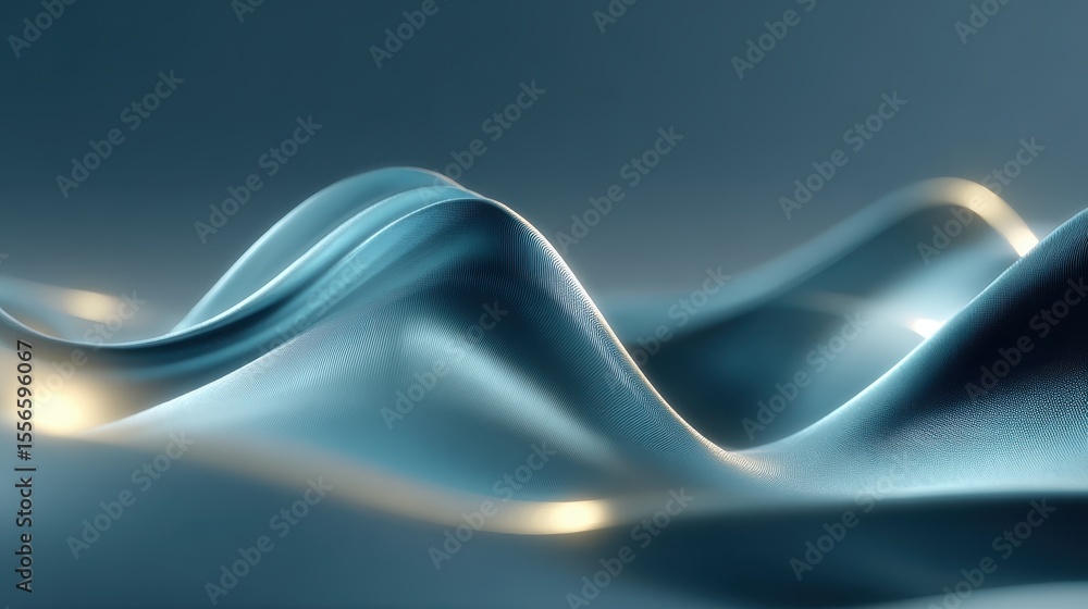 Poster abstract turquoise textile curves gently with highlights and shadows creating an elegant, flowing, m