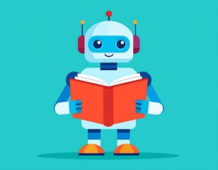 Fototapeta premium Cute robot reading a book