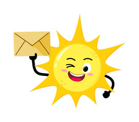 Cute Hand Drawn Sun Holding An Envelope