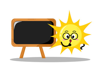 Cute Hand Drawn Sun Teacher Explaining Using Black board